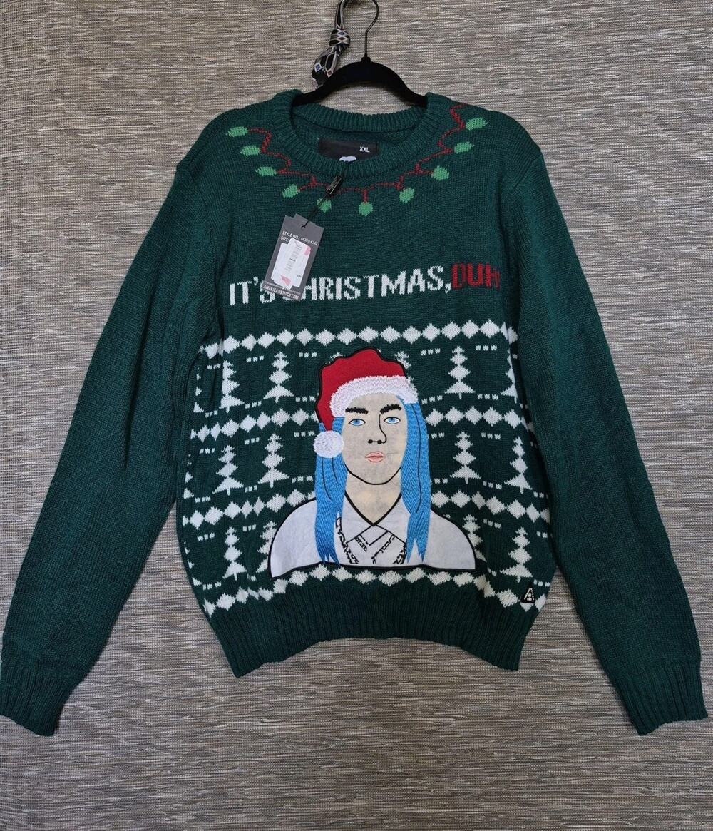 American Stitch Sweater Mens 2XL Green It's Christmas Duh Ugly Graphic Pullover